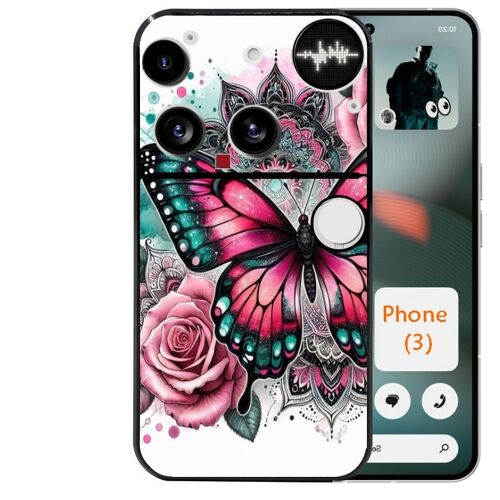 Coque noire Taperso pour Nothing Phone 3 avec motif papillon rose