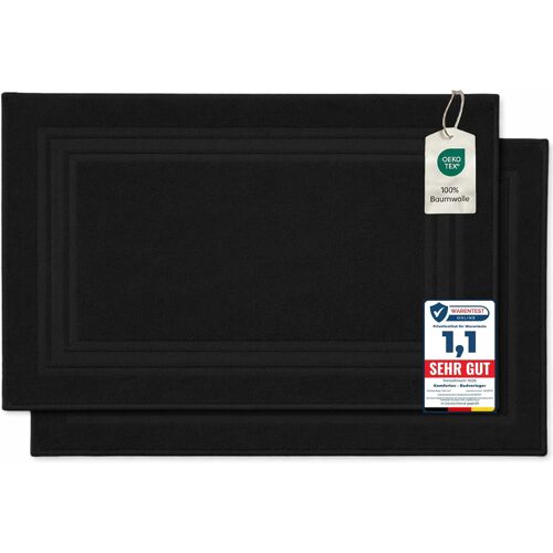 KALANKA-Lot de 2 Tapis de Bain, en Tissu éponge, lavables, 600 g/m² et 100% Coton Absorbant et à séchage Rapide, Noir, 50 x 70 cm