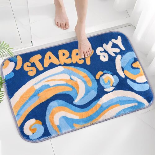 KALANKA-Tapis De Bain 40 X 60 CM Bleu, Doux Tapis Salle De Bain Absorbant, Lavable Bathroom Mat, Bathroom Rug Anti-Slip Absorbant l'eau, pour Familles, Enfants et Personnes Âgées,Douche, Baignoire