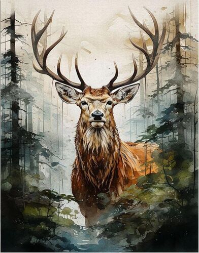 KALANKA-Peinture par num¿¿ros Cerf - Kit de bricolage pour adultes, tableau sur toile de for¿ºt, kit DIY, kit de peinture ¿¿ l'huile peinte ¿¿ la main pour d¿¿butants, d¿¿coration murale 30x40cm