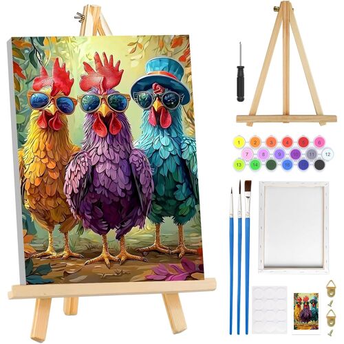 KALANKA-Poulet Peinture Numero Enfant Adulte avec Cadre, Animaux Peinture par Numero Adulte avec Chevalet, DIY Num¿¿ro d'Art Kits, Loisirs Cr¿¿atifs Adultes, pour d¿¿coration, 20x30cm