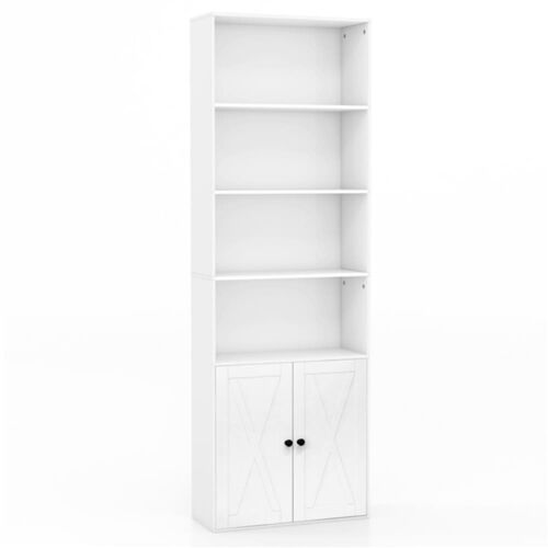 Bibliothèque blanche à  4 niveaux avec 2 portes 60 x 24 x 180cm