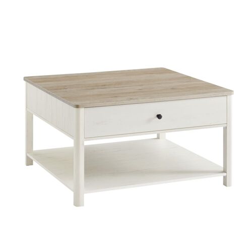 Table basse 2 grands tiroirs avec pieds grège chiné et blanc nuage