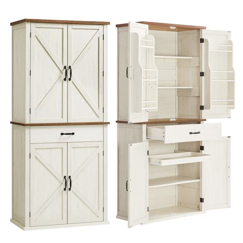 Buffet haut cuisine hauteur 178,6 cm avec portes tiroir blanc rustique