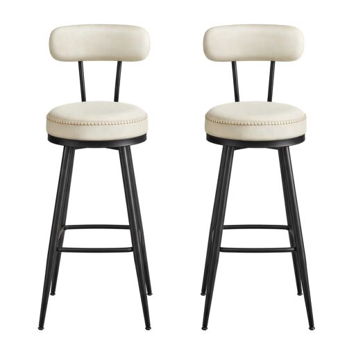 Tabourets de bar lot de 2 pivotants avec dossier hauteur 76 cm crème
