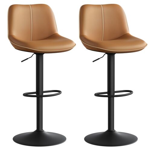 Lot de 2 tabourets de bar pivotants réglables en hauteur marron