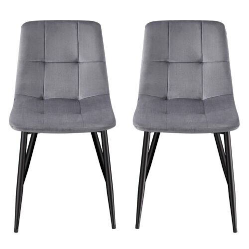 Lot de 2 chaises rembourrées en velours pieds réglables gris