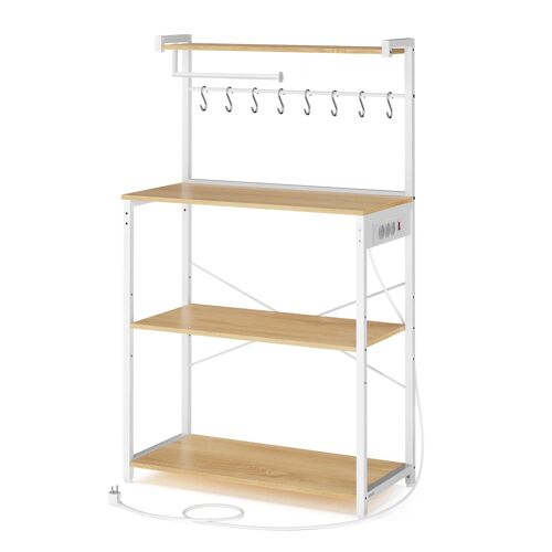 Meuble de rangement cuisine avec étagère réglable blanc et chêne