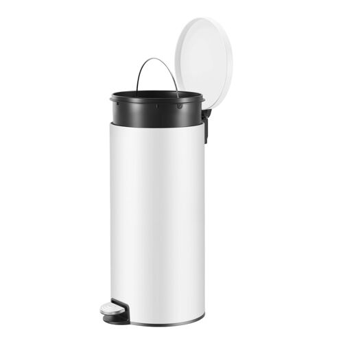 Poubelle de cuisine acier rond seau intérieur amovible 30 l blanc
