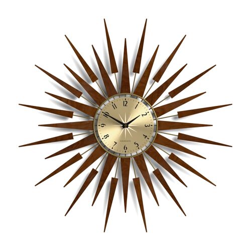Horloge murale rétro avec des rayons de soleil marron 65x4x65cm