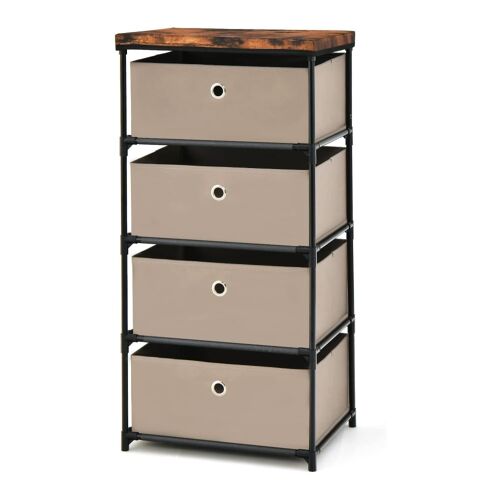 Commode de rangement 4 tiroirs cadre métallique pliables café