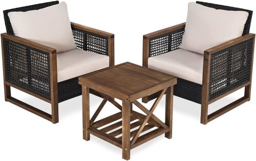 Salon De Jardin En Résine 1 Table Basse Et 2 Fauteuils Avec Coussins