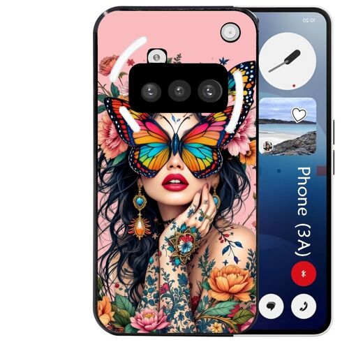 Coque noire Taperso pour Nothing Phone 3A avec motif femme papillon