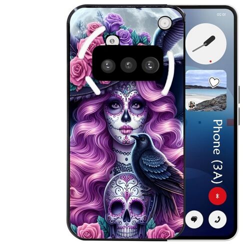Coque noire Taperso pour Nothing Phone 3A avec motif tete de mort calavera et corbeau