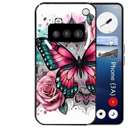 Coque noire Taperso pour Nothing Phone 3A avec motif papillon rose