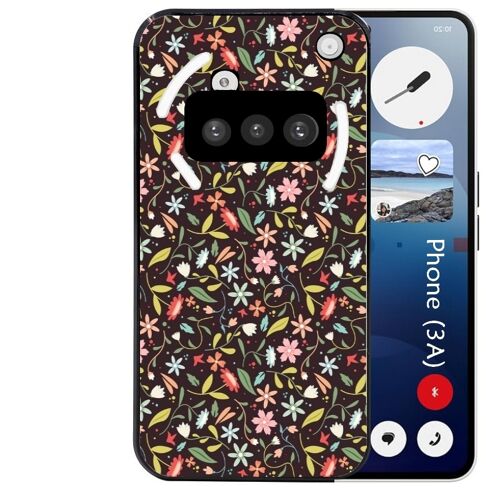 Coque noire Taperso pour Nothing Phone 3A avec motif petites feurs multicolores