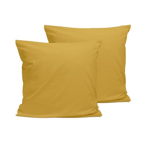 Lot De 2 Taies D'oreiller Percale De Coton Moutarde 65x65cm