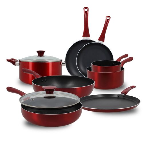 Menastyl - Set 8 pieces cuisson cerise en aluminium induction - Noir