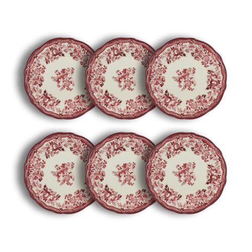 Lot De 6 Assiettes Plates Fleuries En Porcelaine Rose 26cm
