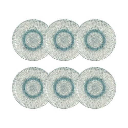 Lot De 6 Assiettes Plates En Porcelaine Blanche Et Bleue 27cm