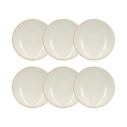 Lot De 6 Assiettes Creuses En Porcelaine Blanche Et Liseré Beige 21cm