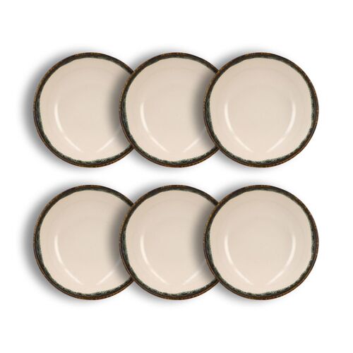 Lot De 6 Assiettes Creuses Atome 21cm En Faience Beige