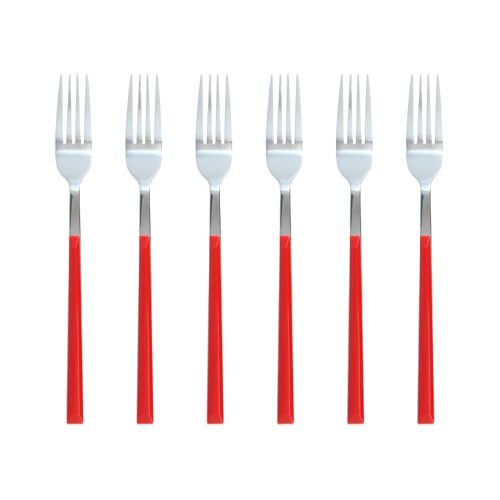 Lot De 6 Fourchettes Rouges En Acier Inoxydable