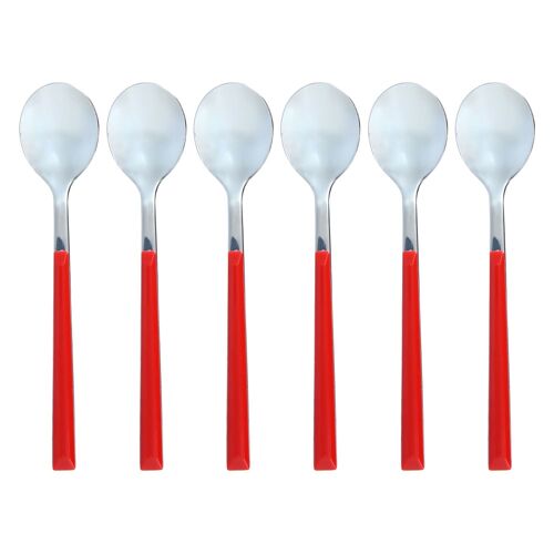 Lot De 6 Cuillères À  Café Rouges En Acier Inoxydable