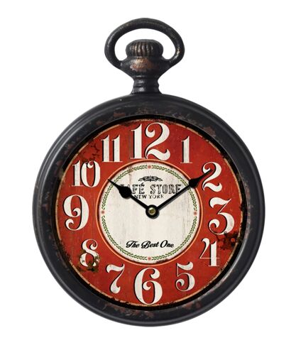 Horloge ronde métal rouge 28x22cm