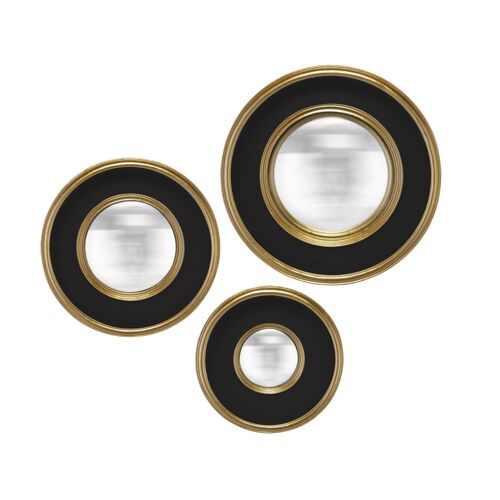 Lot de 3 miroirs convexes noir et doré 16, 19 et 23cm