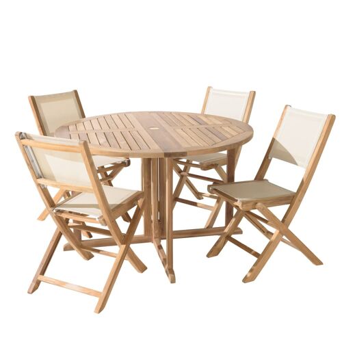 Salon De Jardin En Teck Et Textilène 4/6 Personnes