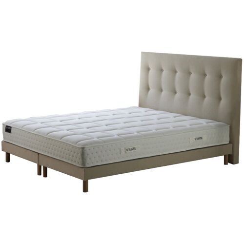 Ensemble matelas ressorts 5 zones sommier tete de lit beige 2x90 x 200