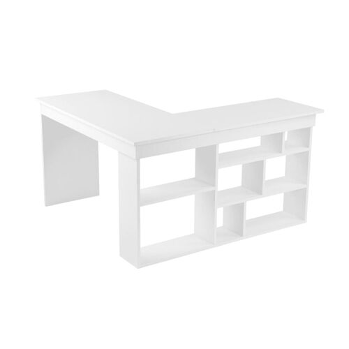 Bureau d'angle 8 niches L130 cm - Blanc