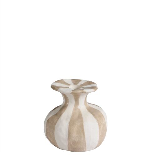 Bougeoir décoratif en céramique artisanale beige et blanc D11