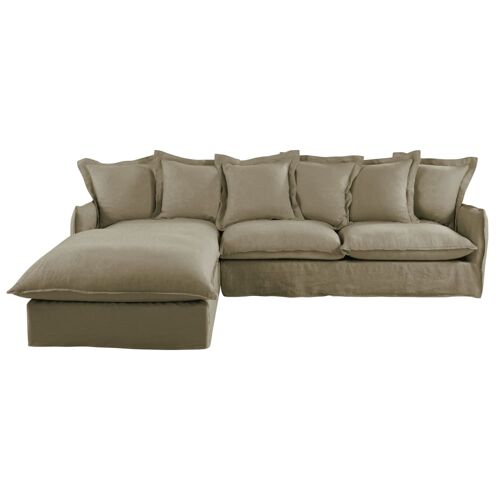 Canapé d'angle gauche 6 places en lin vert kaki