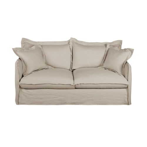 Canapé convertible 3/4 places en lin supérieur beige, matelas 14 cm