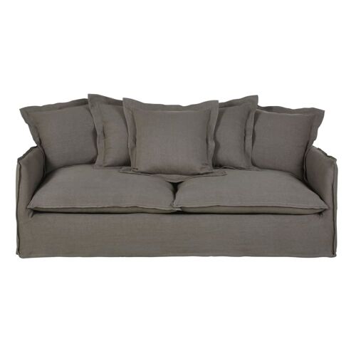 Canapé convertible 3/4 places en lin épais gris, matelas 6 cm