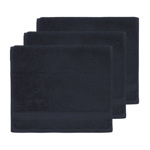 Lot De 3 Serviettes Invité 550 G/M² Bleu Nuit 30x50 Cm