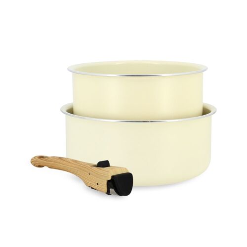 Lot 2 casseroles colorama 16 et 18cm en aluminium creme avec poignee