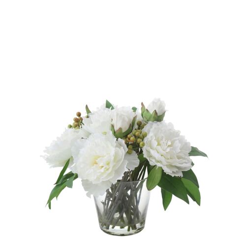 Composition de pivoines et baies artificielles blanche H26