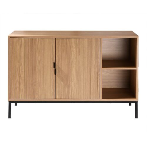 Buffet 2 portes 2 niches ouvertes effet bois rainuré L110 cm