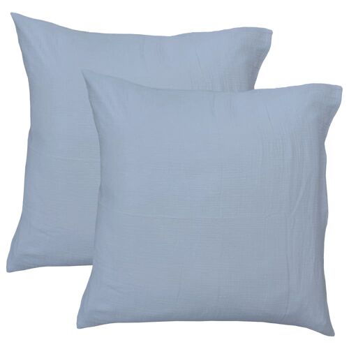 Set De 2 Taies D'oreiller Unies En Coton Bleu Horizon 65x65cm