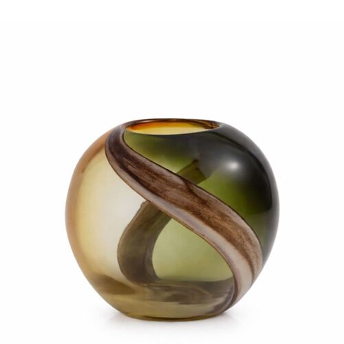 Vase décoratif en verre soufflé vert jaune et marron D20