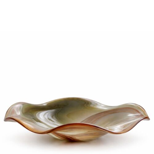 Coupelle décorative en verre soufflé vert jaune et marron D41