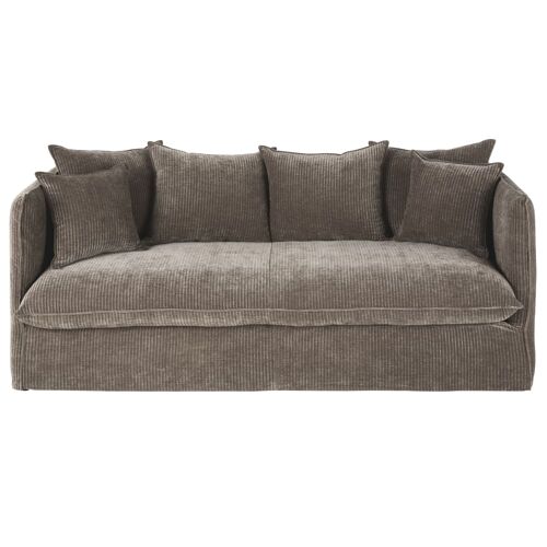 Canapé 3/4 places en velours côtelé marron écorce