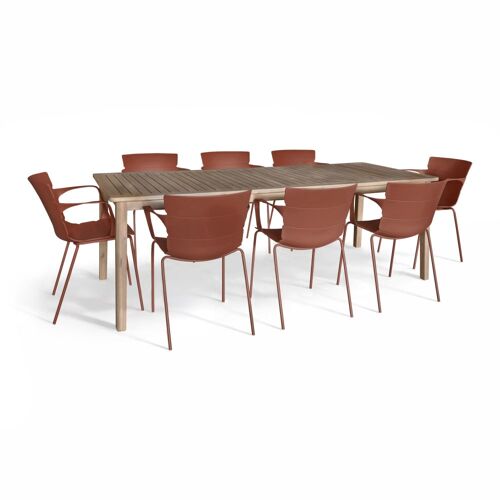 Ensemble De Jardin Table En Bois D'acacia Et 8 Fauteuils Brique