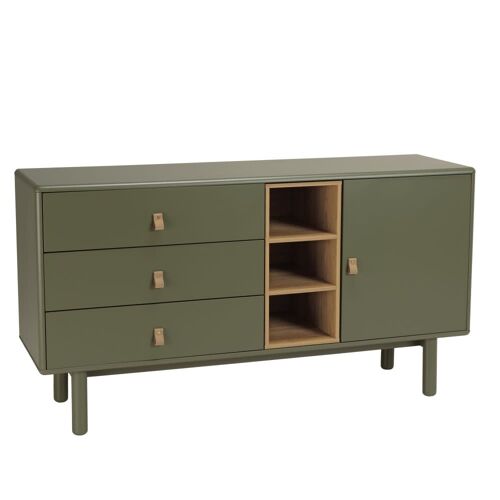 Buffet vert 1 porte 3 tiroirs 3 niches bois naturel