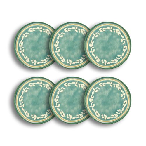 Lot De 6 Assiettes Plates En Faïence Verte 27,5cm