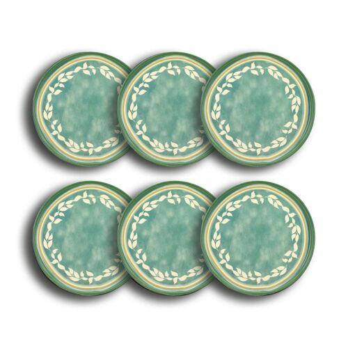 Lot De 6 Assiettes À  Dessert En Faïence Verte 21cm