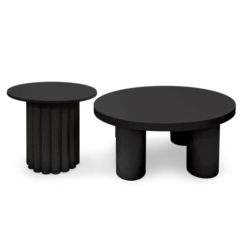 Ensemble de 2 tables basses rondes avec piètement style colonne noir